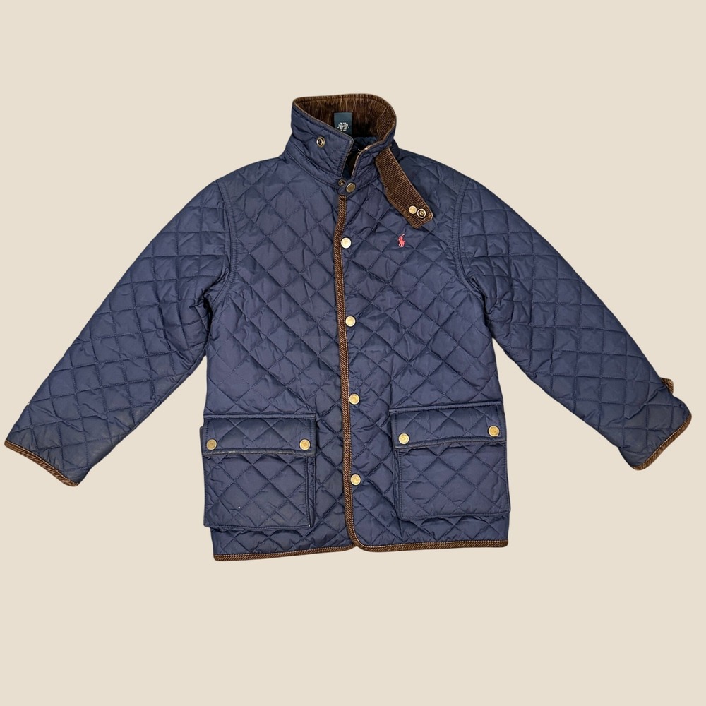 Polo Ralph Lauren Navy Blue Quilted Barn Jacket Corduroy Trim Kids Size 7